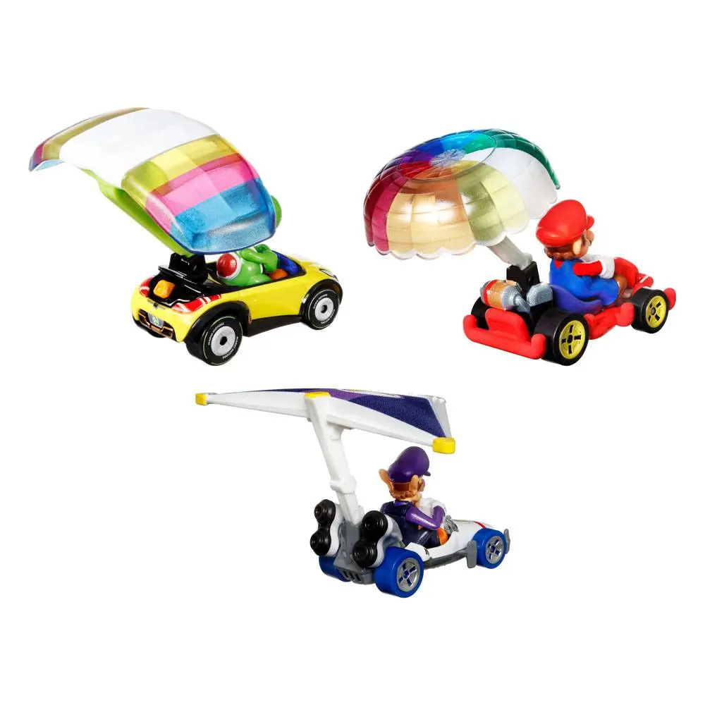 Mario Kart Hot Wheels Diecast Vehicle 3-Pack 1/64 Yoshi, Waluigi, Mario product photo
