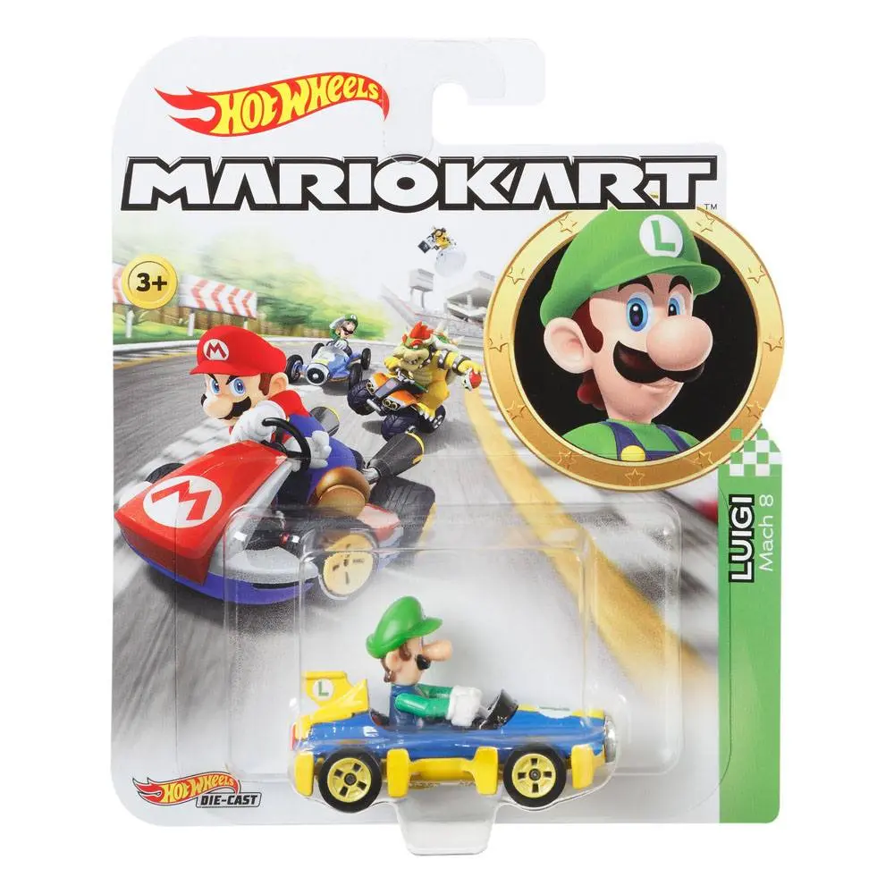 Mario Kart Hot Wheels Diecast Vehicle 1/64 Luigi (Mach 8) 8 cm product photo