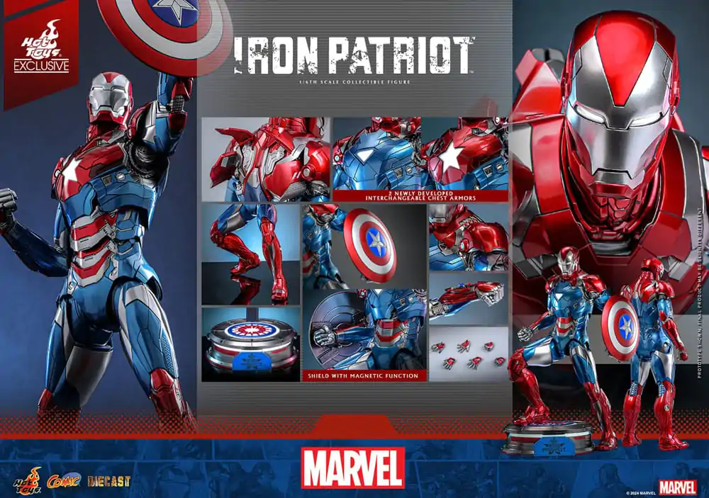 Marvel Comic Diecast Masterpiece Action Figure 1/6 Iron Patriot Hot Toys Exclusive 32 cm product photo