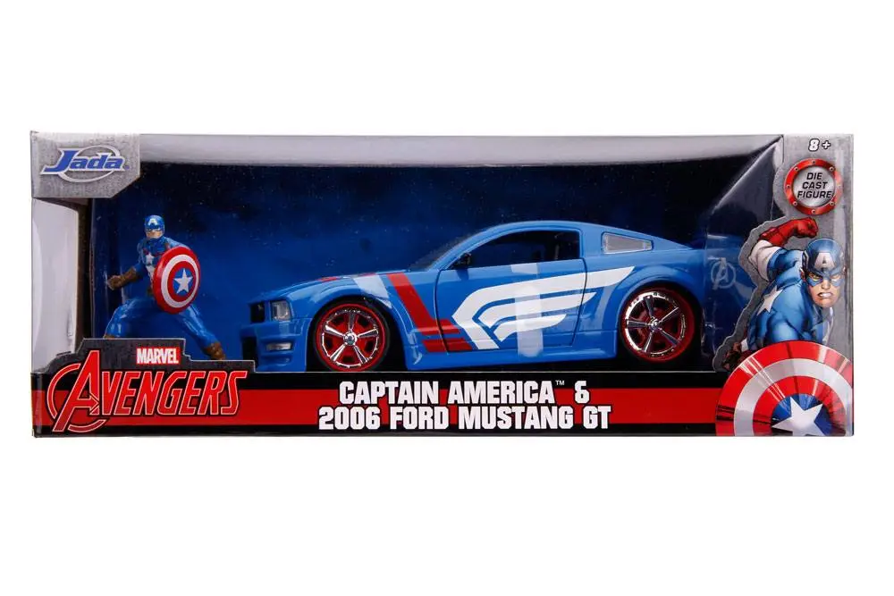 Marvel Hollywood Rides Diecast Model 1/24 2006 Ford Mustang GT with Captain America Figure product photo