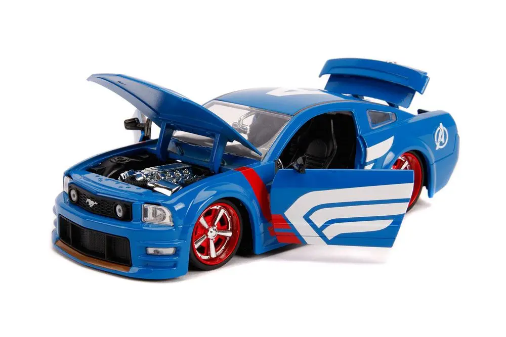 Marvel Hollywood Rides Diecast Model 1/24 2006 Ford Mustang GT with Captain America Figure product photo