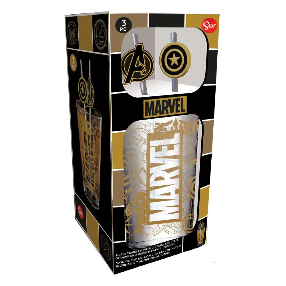 Marvel Glass Tumbler with Straws Logo &amp; Avengers 485 ml product photo