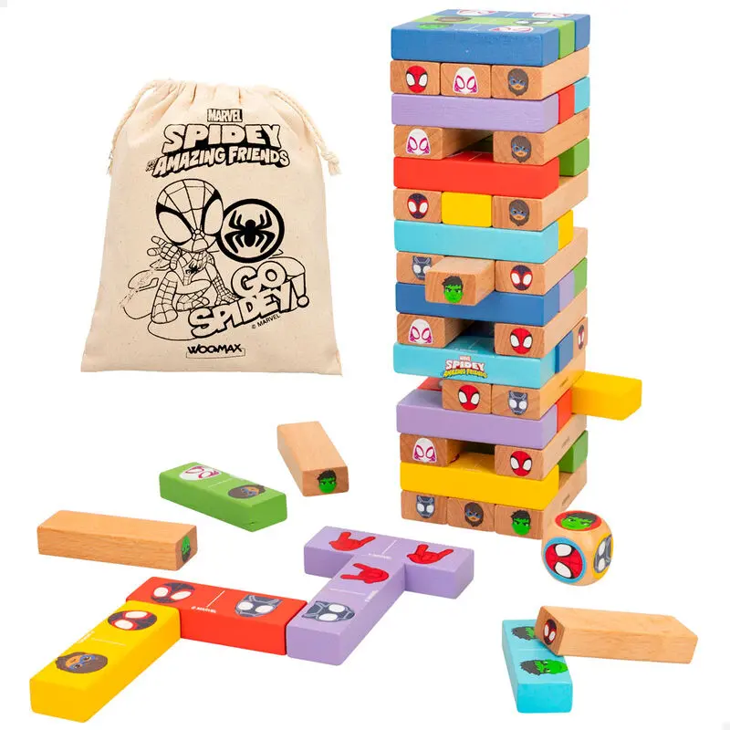 Marvel Spidey blocks tower + domino wooden set product photo