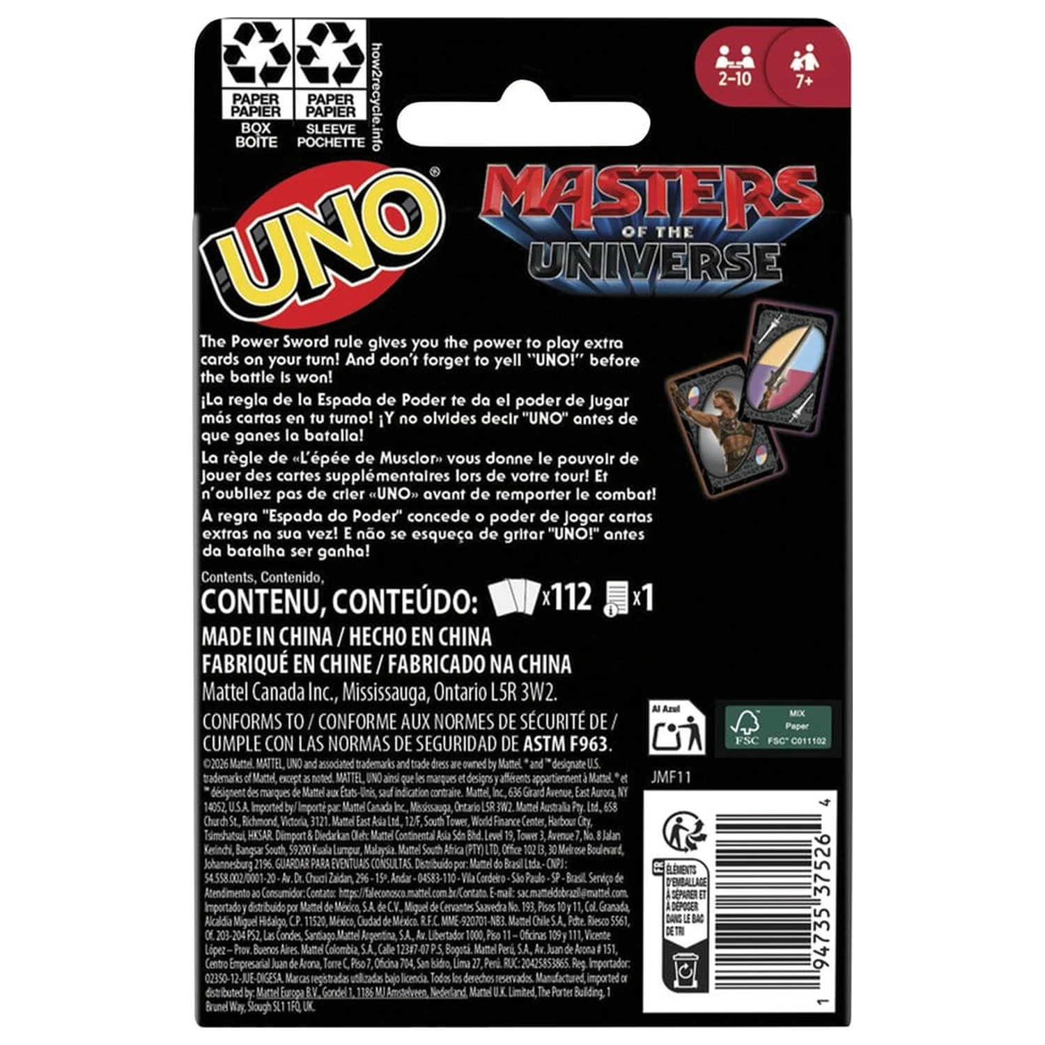 Masters of the Universe 2026 Movie UNO Card Game product photo
