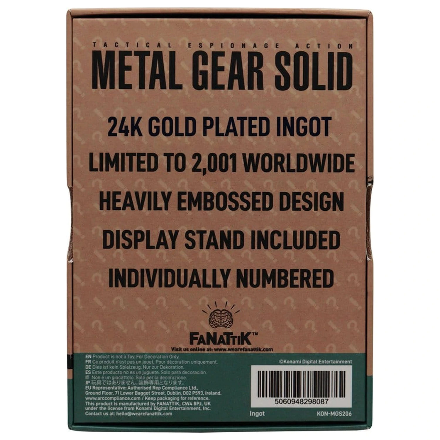 Metal Gear Solid 2 Ingot Raiden 24k Gold Plated Limited Edition  product photo