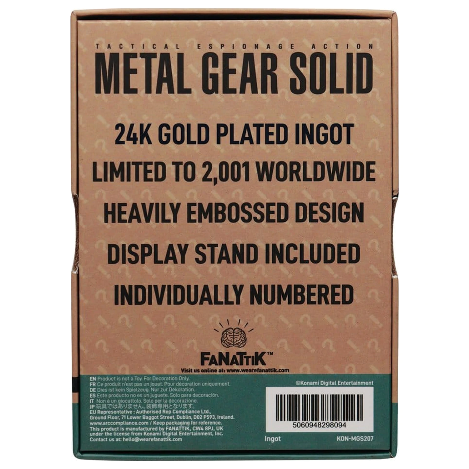 Metal Gear Solid 2 Ingot Snake 24k Gold Plated Limited Edition  product photo