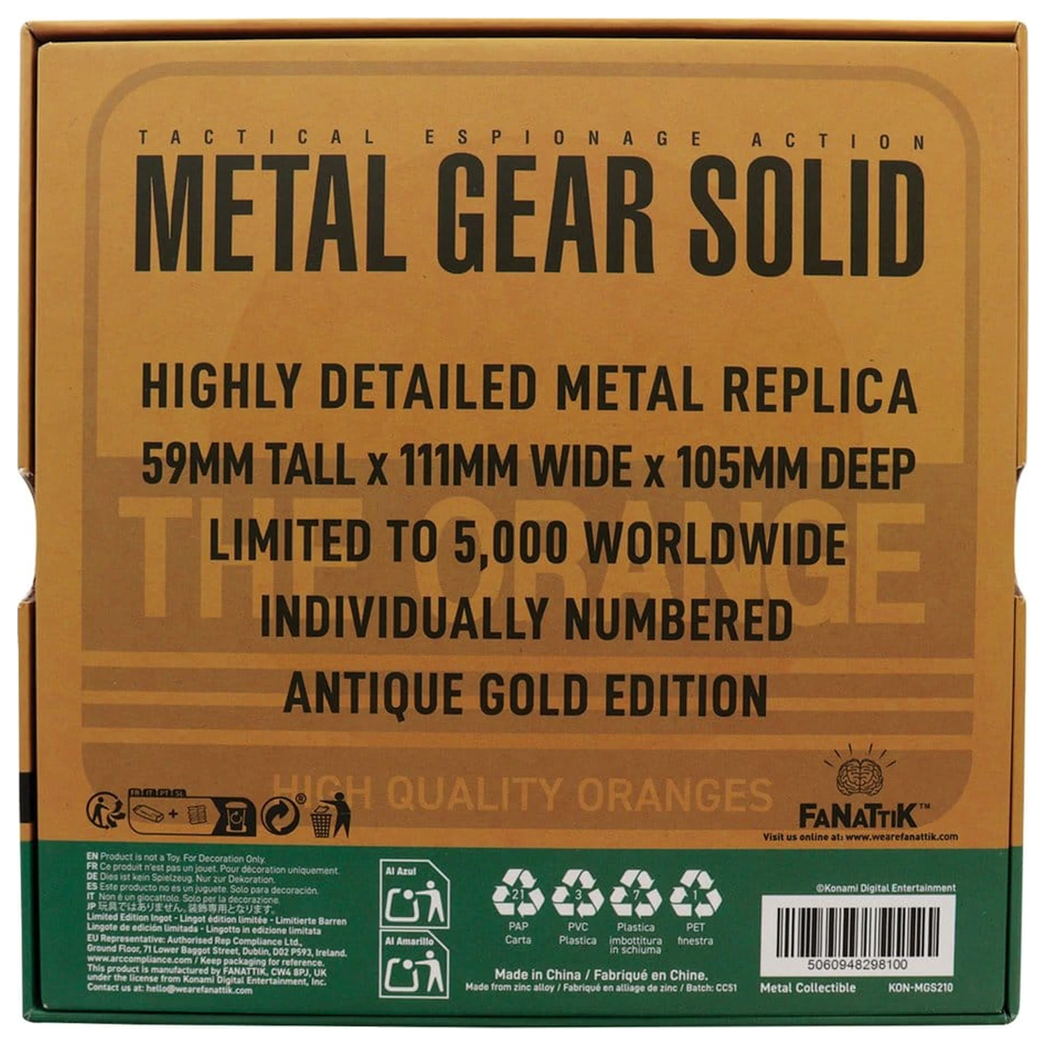 Metal Gear Solid 2 Replica Cardboard Box Antique Gold   product photo