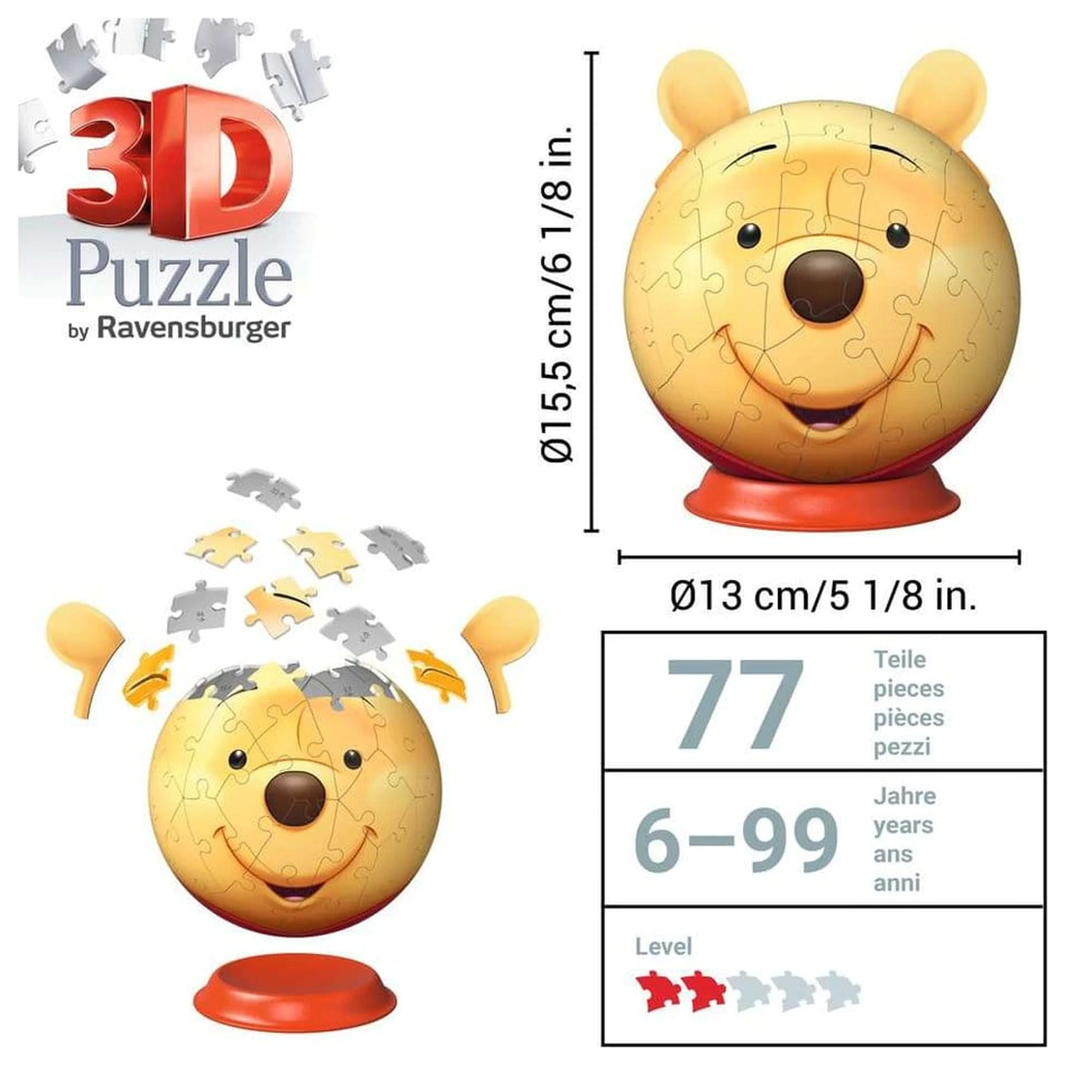 Winnie the Pooh 3D Jigsaw Puzzle Ball with Ears (77 Pieces) product photo