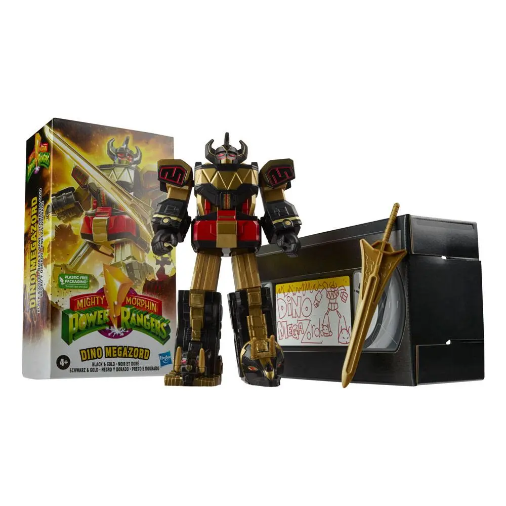 Mighty Morphin Power Rangers Retro Style Action Figure 2022 Black &amp; Gold Dino Megazord 18 cm product photo