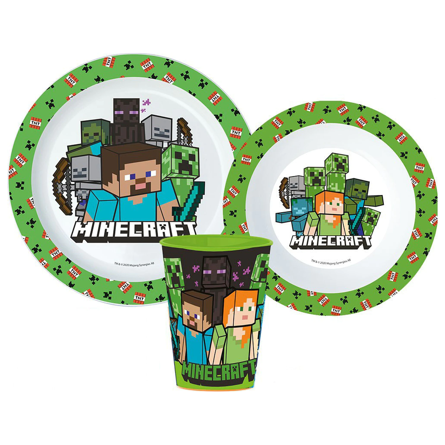 Minecraft Creeper Dinnerware Set, Micro Plastic Set, with 260 ml Glass product photo