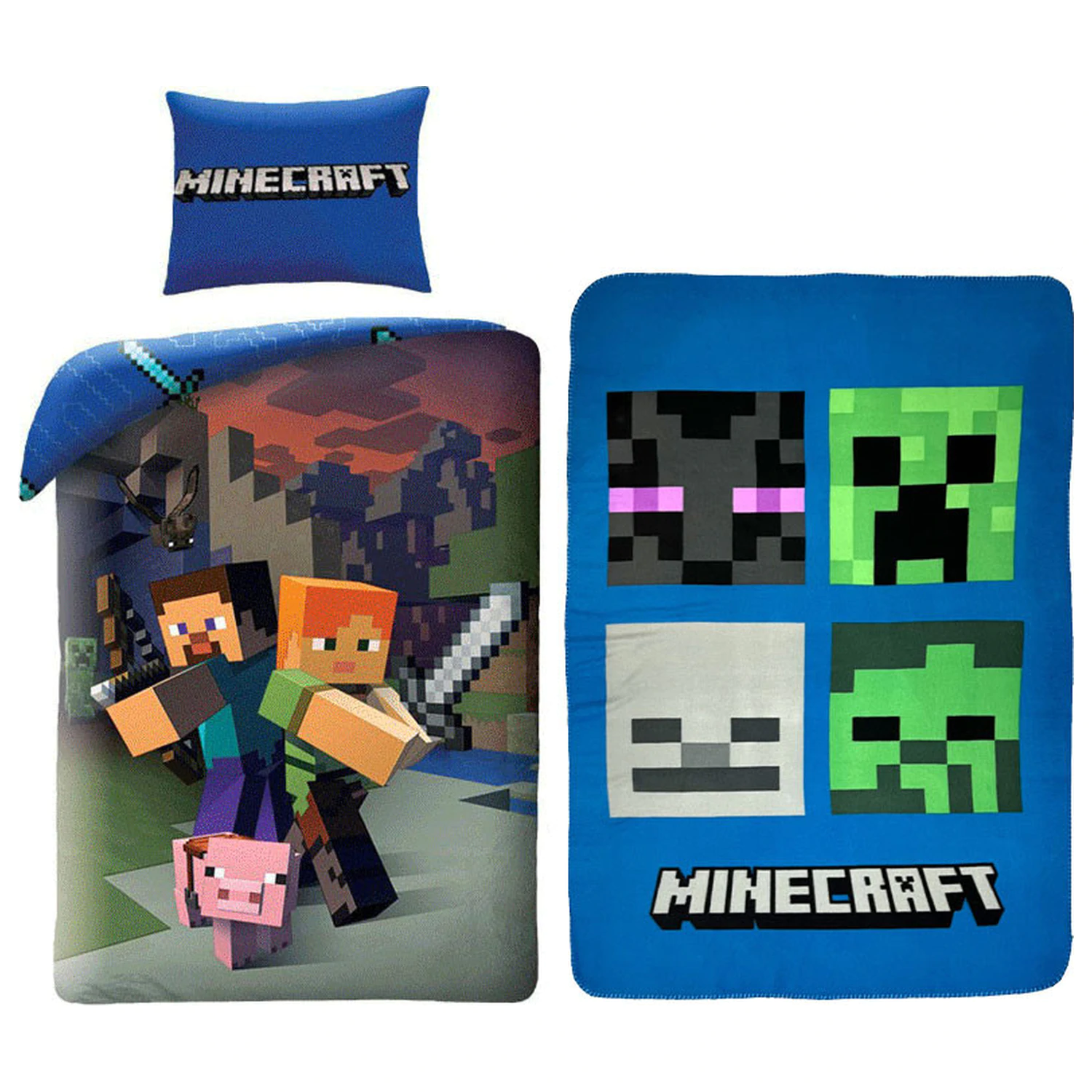 Minecraft Steve and Alex Duvet Cover and Fleece Blanket Set product photo