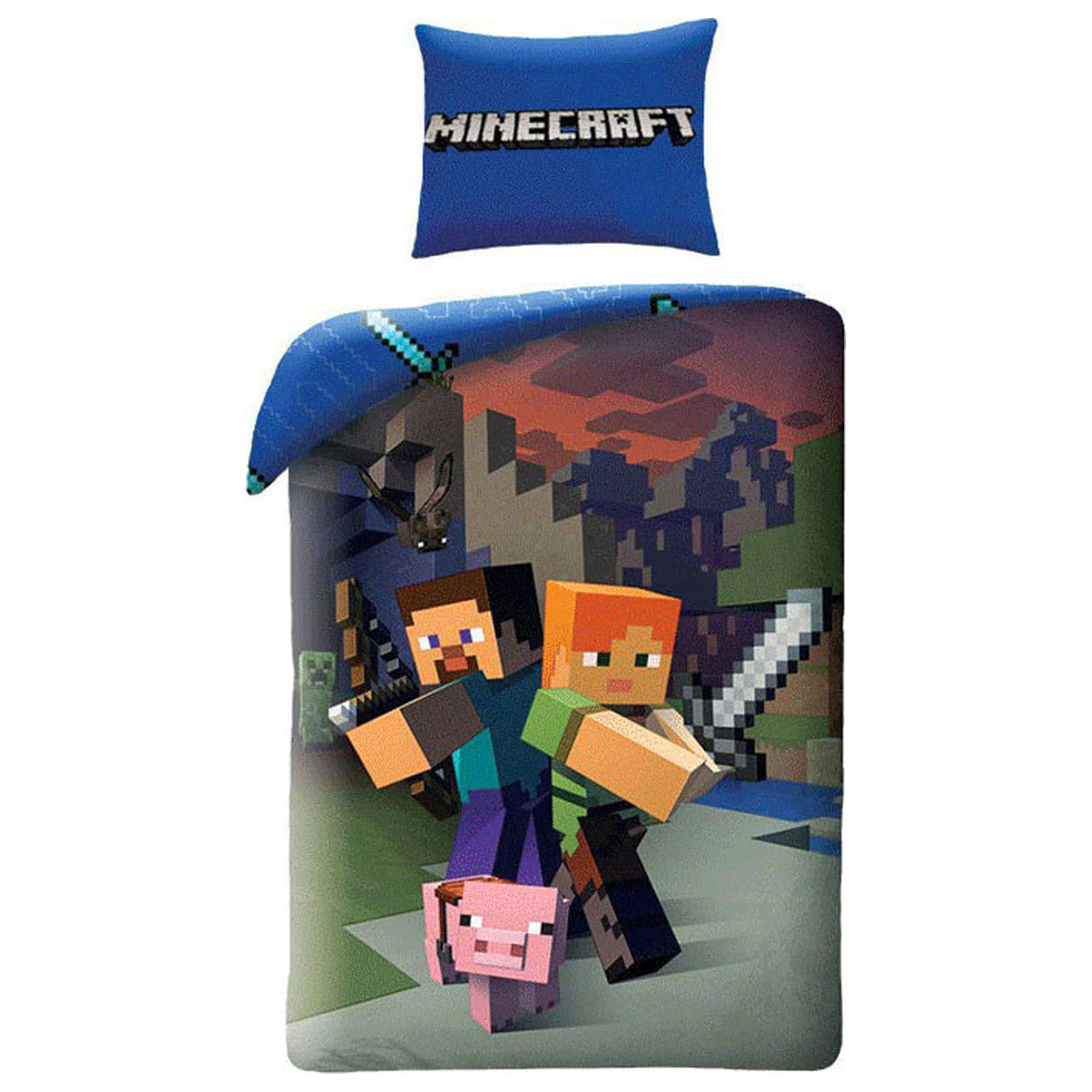 Minecraft Steve and Alex Duvet Cover and Fleece Blanket Set product photo
