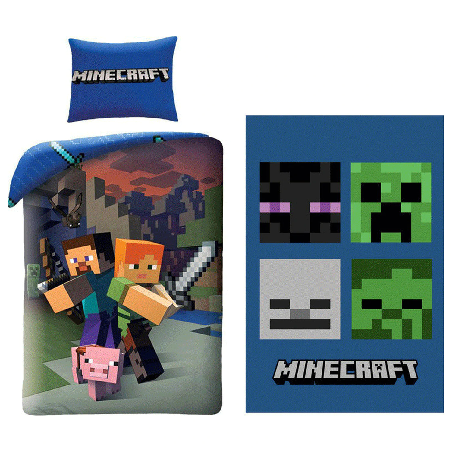 Minecraft Steve and Alex Duvet Cover and Fleece Blanket Set product photo