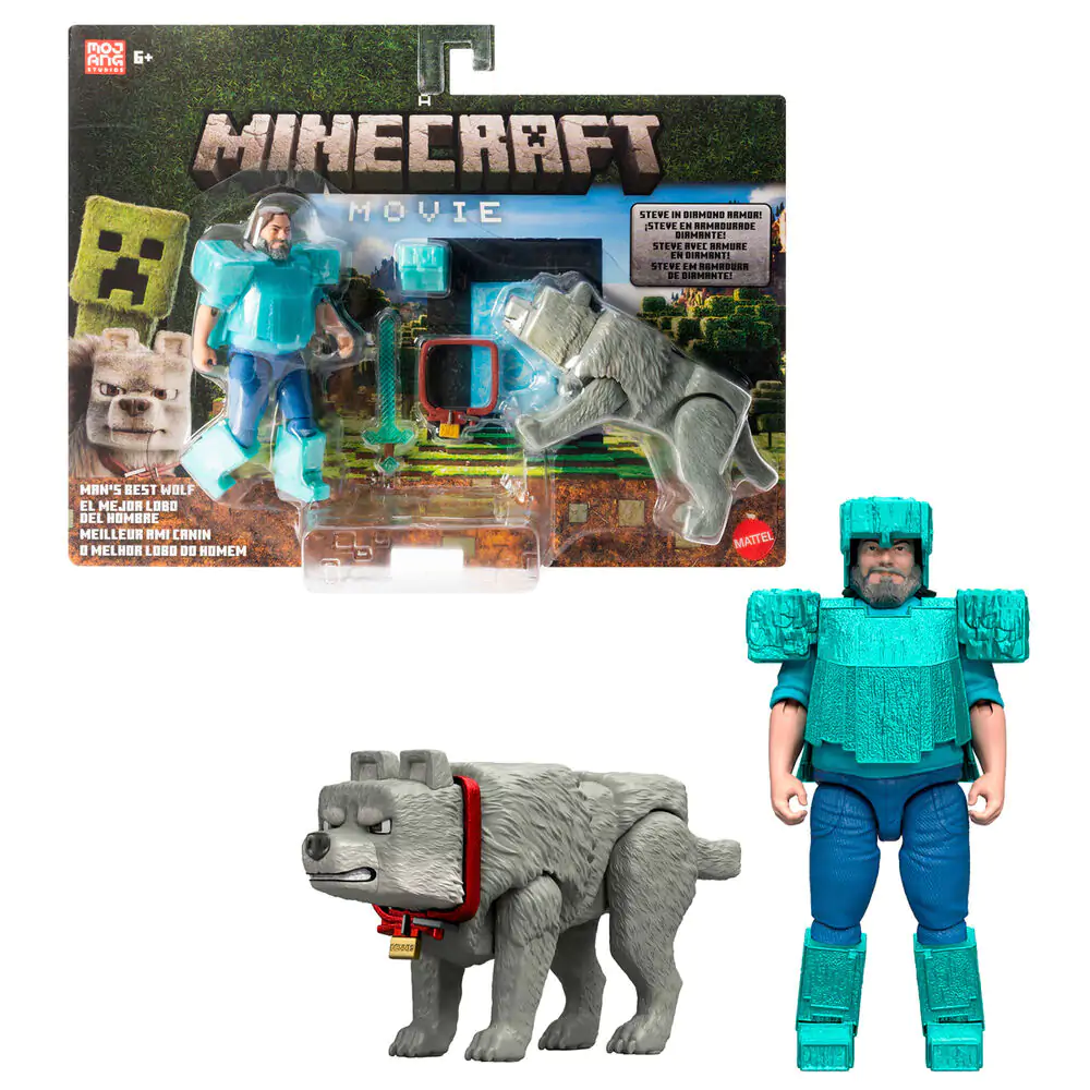 Minecraft The Movie Steve & Wolf set 2 figures product photo