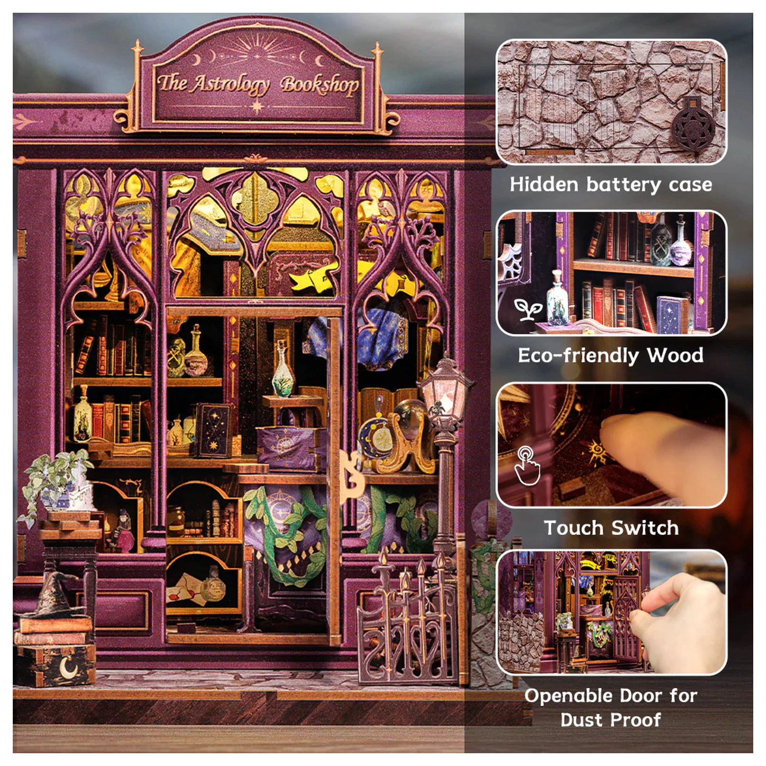 Miniature House DIY Astrology Bookshop 155pc + LED Light construction set product photo