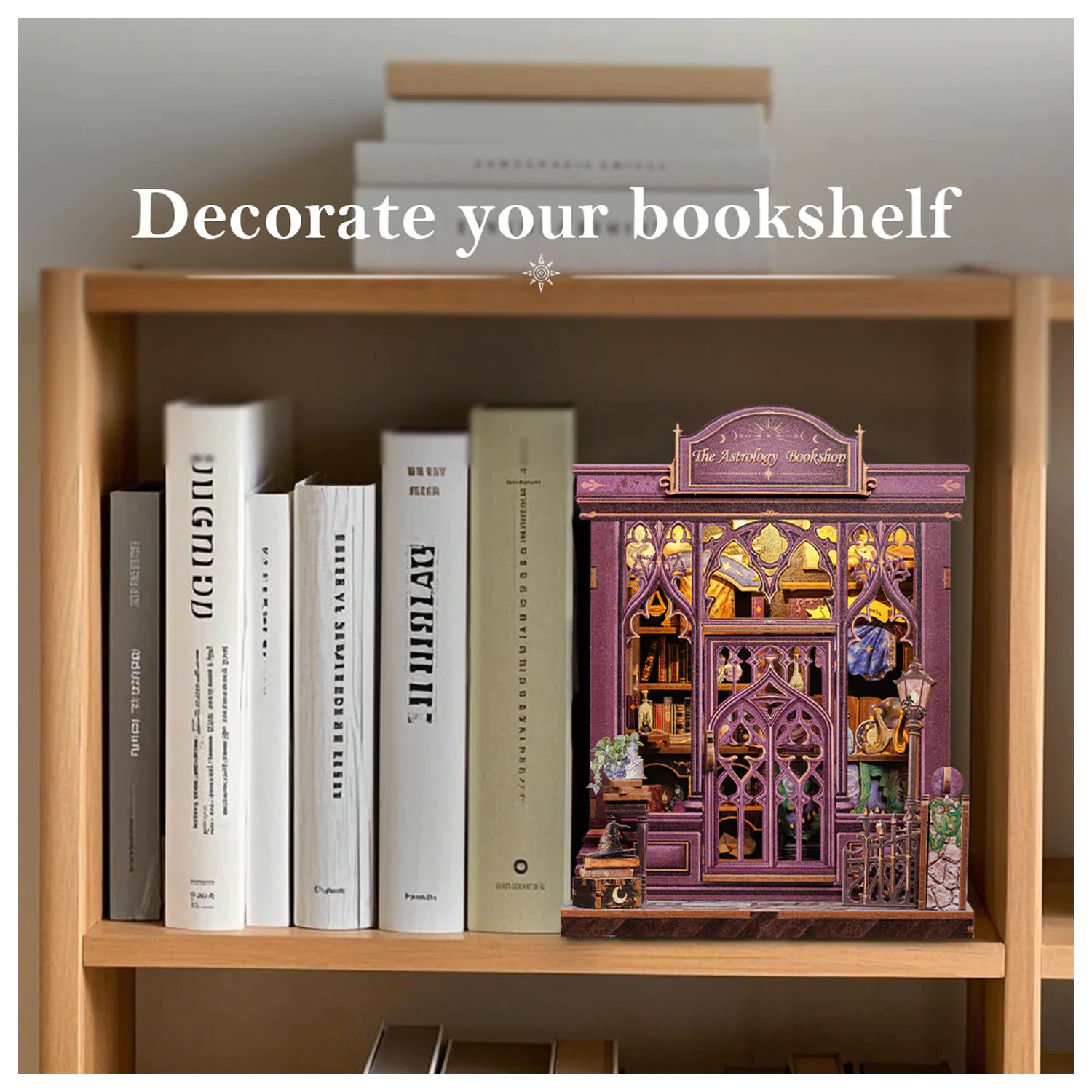 Miniature House DIY Astrology Bookshop 155pc + LED Light construction set product photo