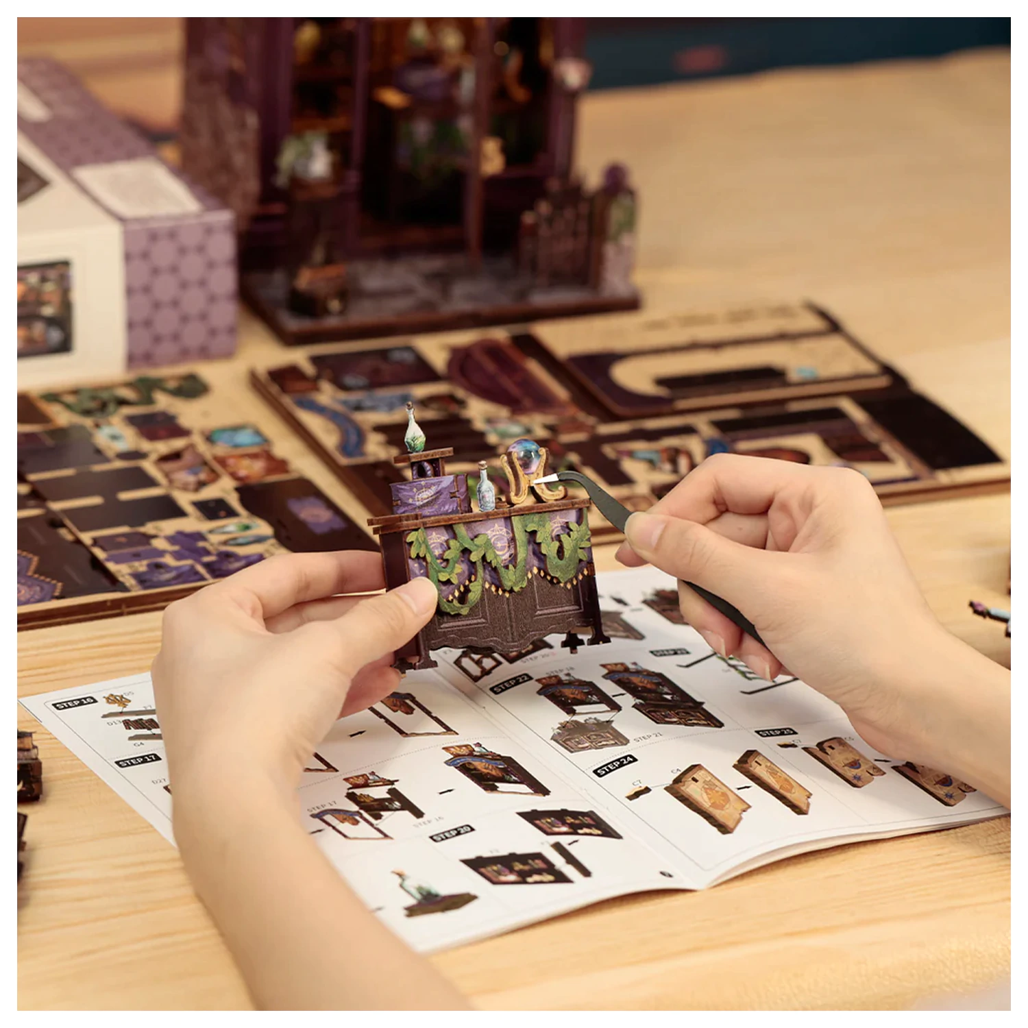 Miniature House DIY Astrology Bookshop 155pc + LED Light construction set product photo