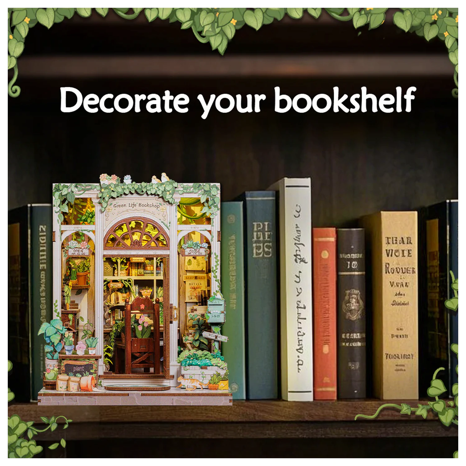 MINIATURE HOUSE DIY Green Life Bookshop 196pc + LED Light construction set product photo