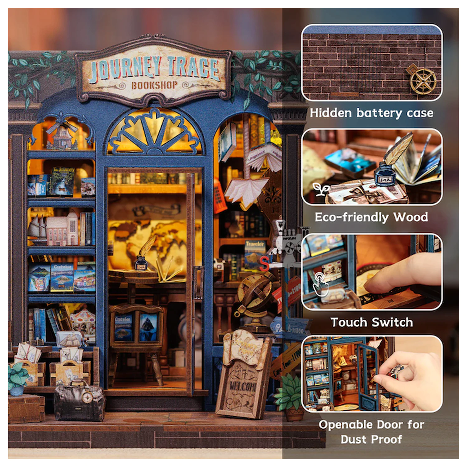 MINIATURE HOUSE DIY Journey Trace Bookshop 241 db + LED Light construction set product photo