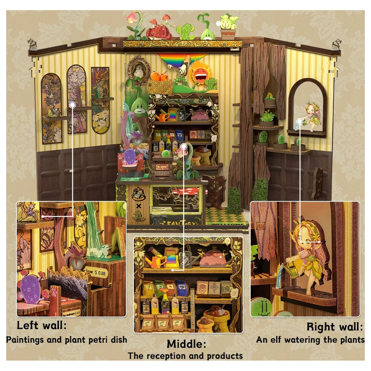 MINIATURE HOUSE DIY Fantasy Plant Shop 146pc + LED Light construction set product photo