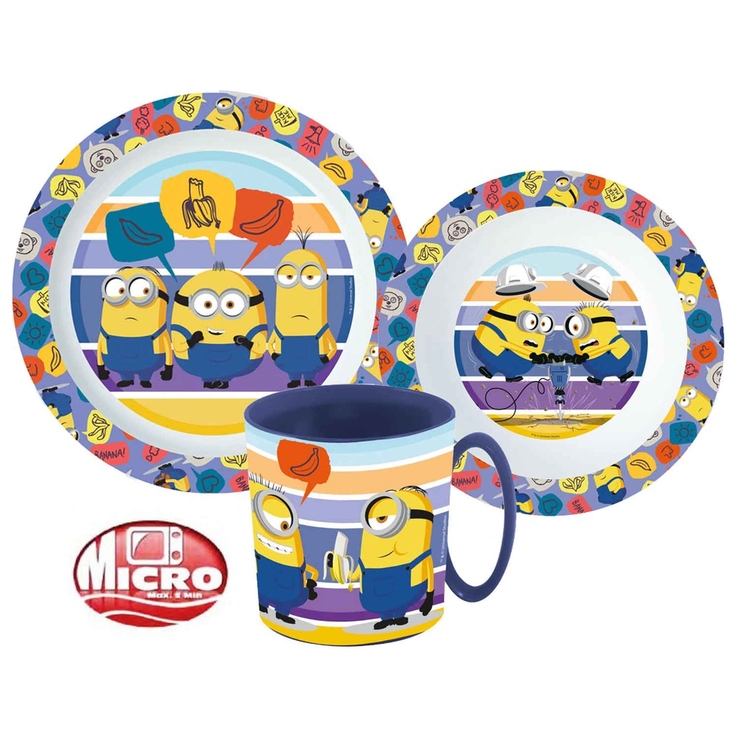 Minions Striped Dinnerware, Micro Plastic Set with Mug product photo