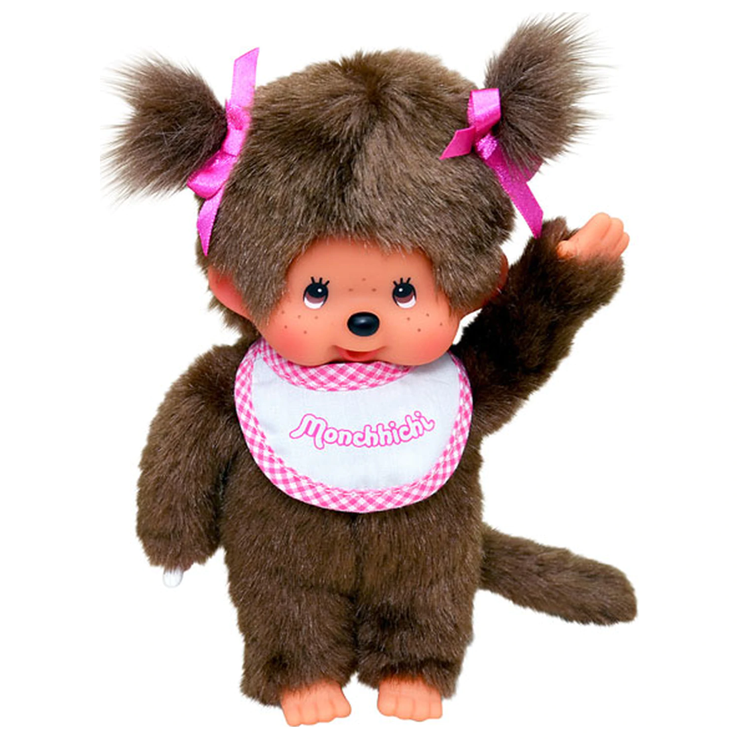 MONCHHICHI Girl Pink & White Bib Plush 20cm product photo