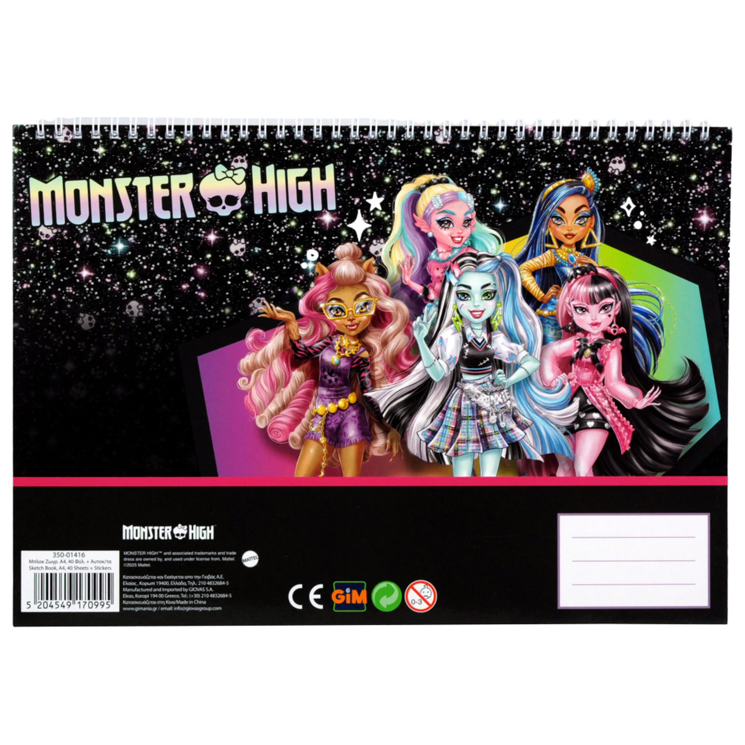 Monster High Crew A4 Spiral Sketchbook 40 Pages with Stickers product photo