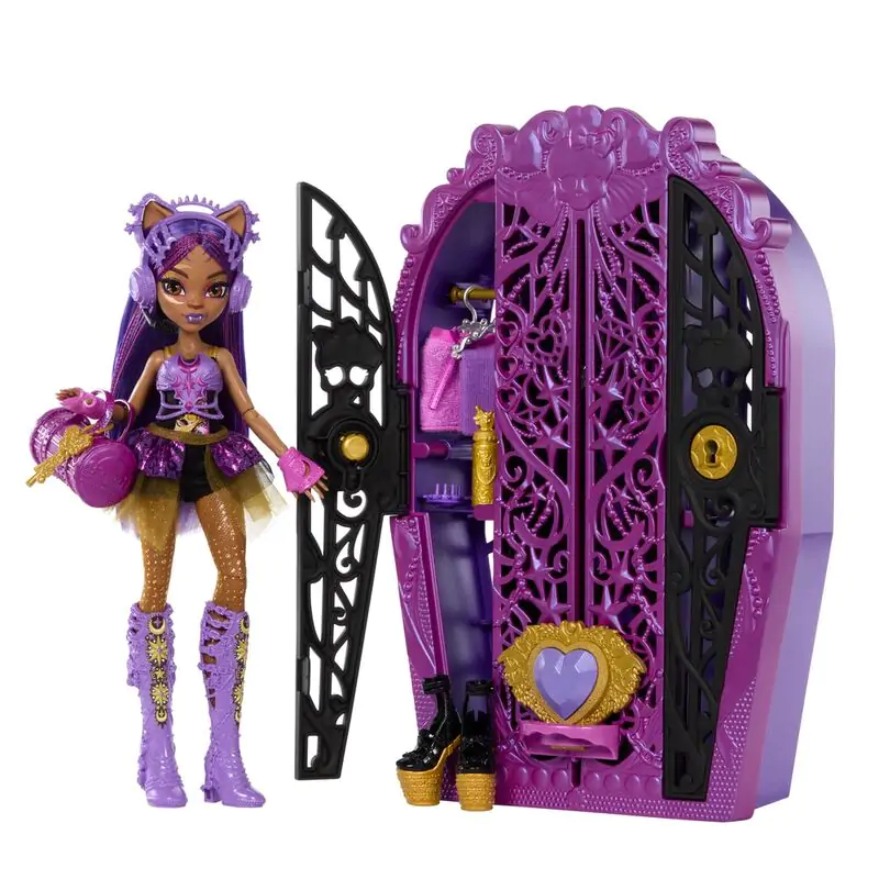 Monster High Skulltime Secrets Clawdeen Wolf doll + cupboard product photo