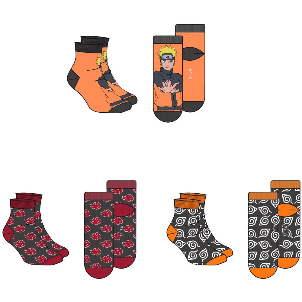 Naruto Shippuden assorted pack 3 socks adult product photo