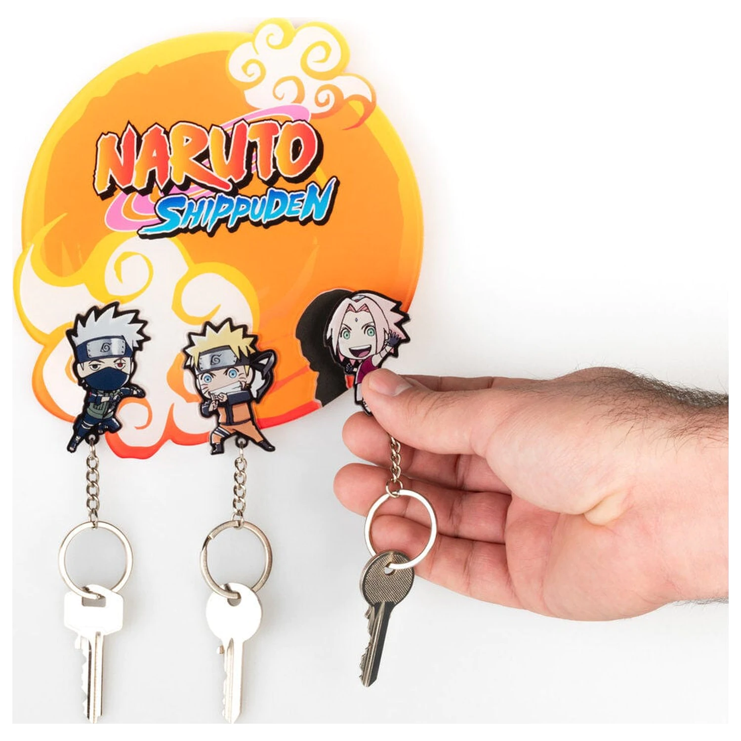 Naruto Shippuden wall key holder with 3 keychains product photo