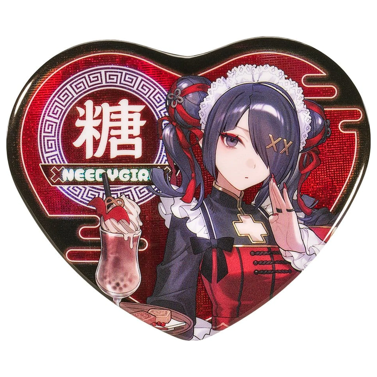Needy Streamer Overload Needy Streamer Chinese Restaurant Series Heart-Shaped Pinback Button Ame product photo