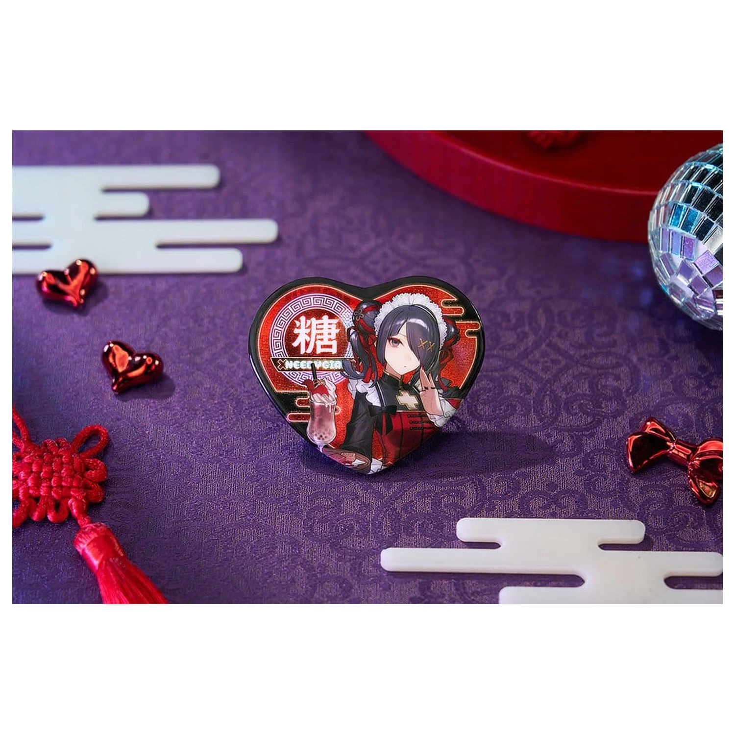 Needy Streamer Overload Needy Streamer Chinese Restaurant Series Heart-Shaped Pinback Button Ame product photo