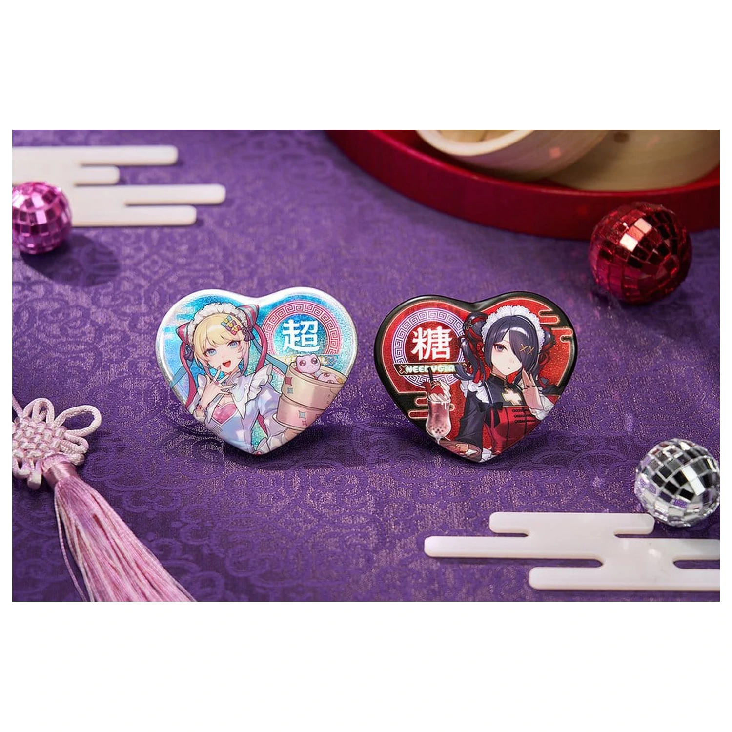 Needy Streamer Overload Needy Streamer Chinese Restaurant Series Heart-Shaped Pinback Button Ame product photo