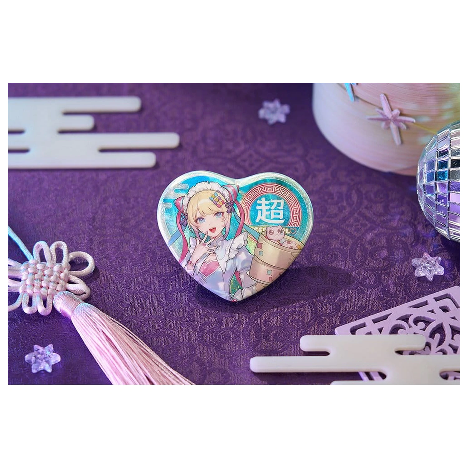 Needy Streamer Overload Needy Streamer Chinese Restaurant Series Heart-Shaped Pinback Button OMGkawaiiAngel 7 x 6 cm product photo