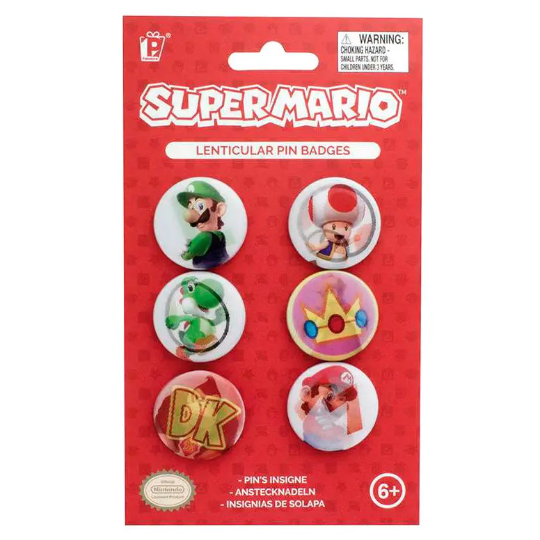Nintendo Super Mario Bros pack 6 lenticular pin badges product photo