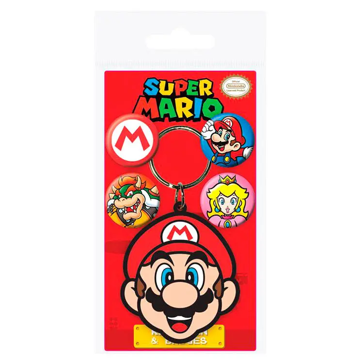 Nintendo Super Mario set 4 badges + keychain product photo