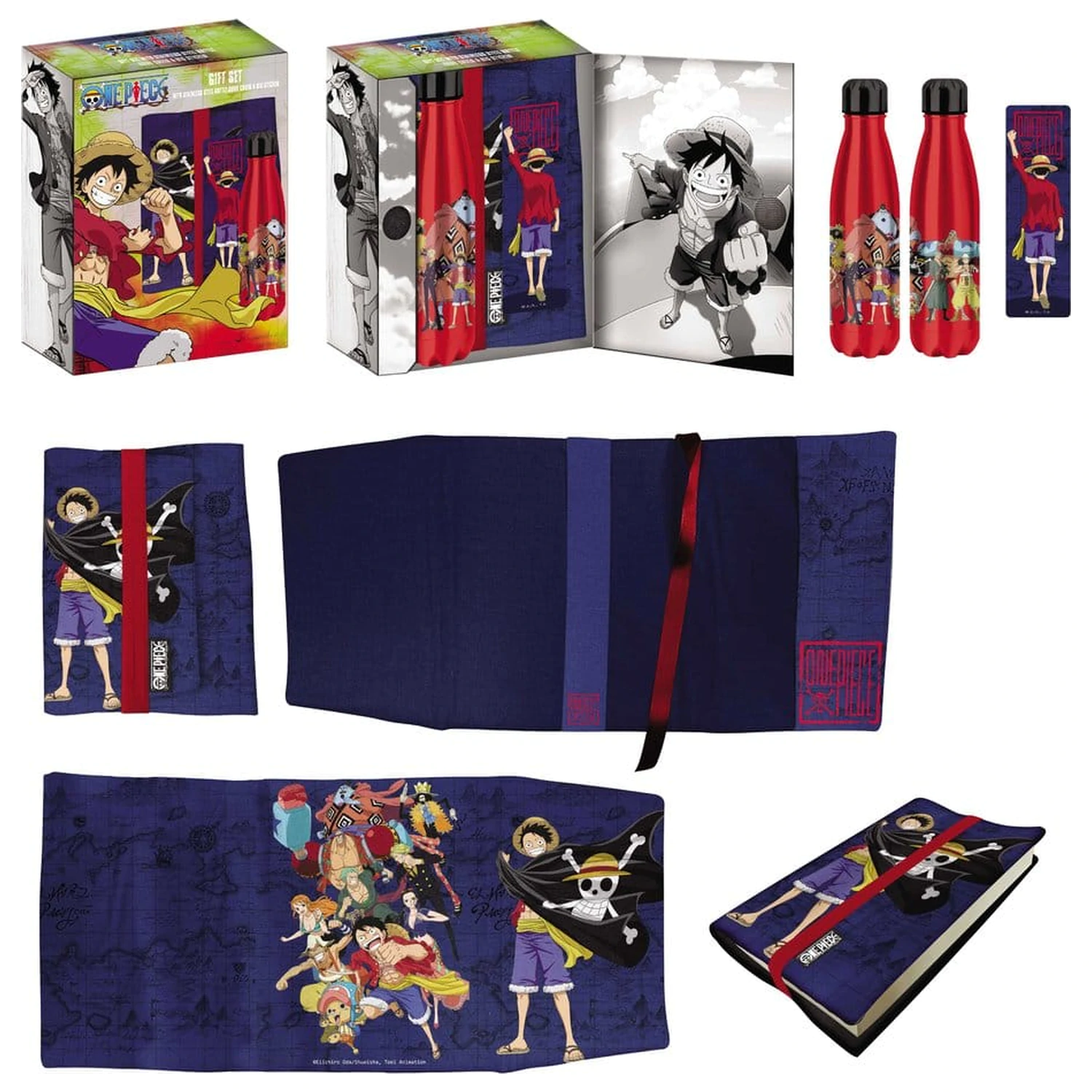 One Piece Steel Bottle, Sticker, Book Cover Gift Set Blue product photo