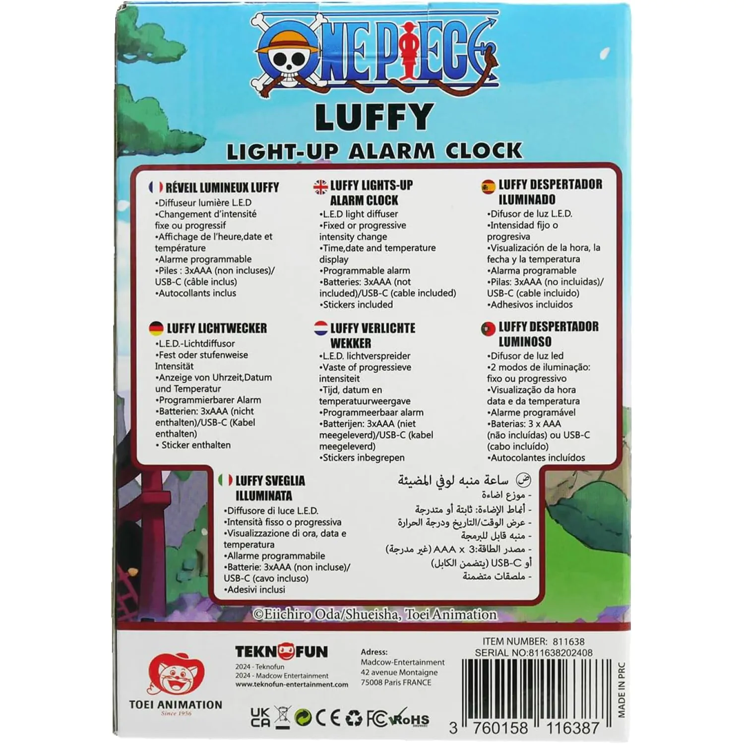 One Piece Alarm Clock with Light Luffy 18 cm product photo