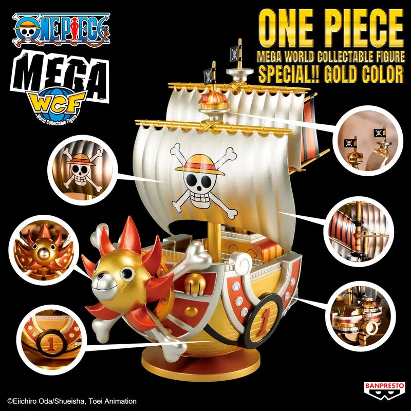 One Piece Mega World Collectable Thousand Sunny Gold Color figure 19cm product photo