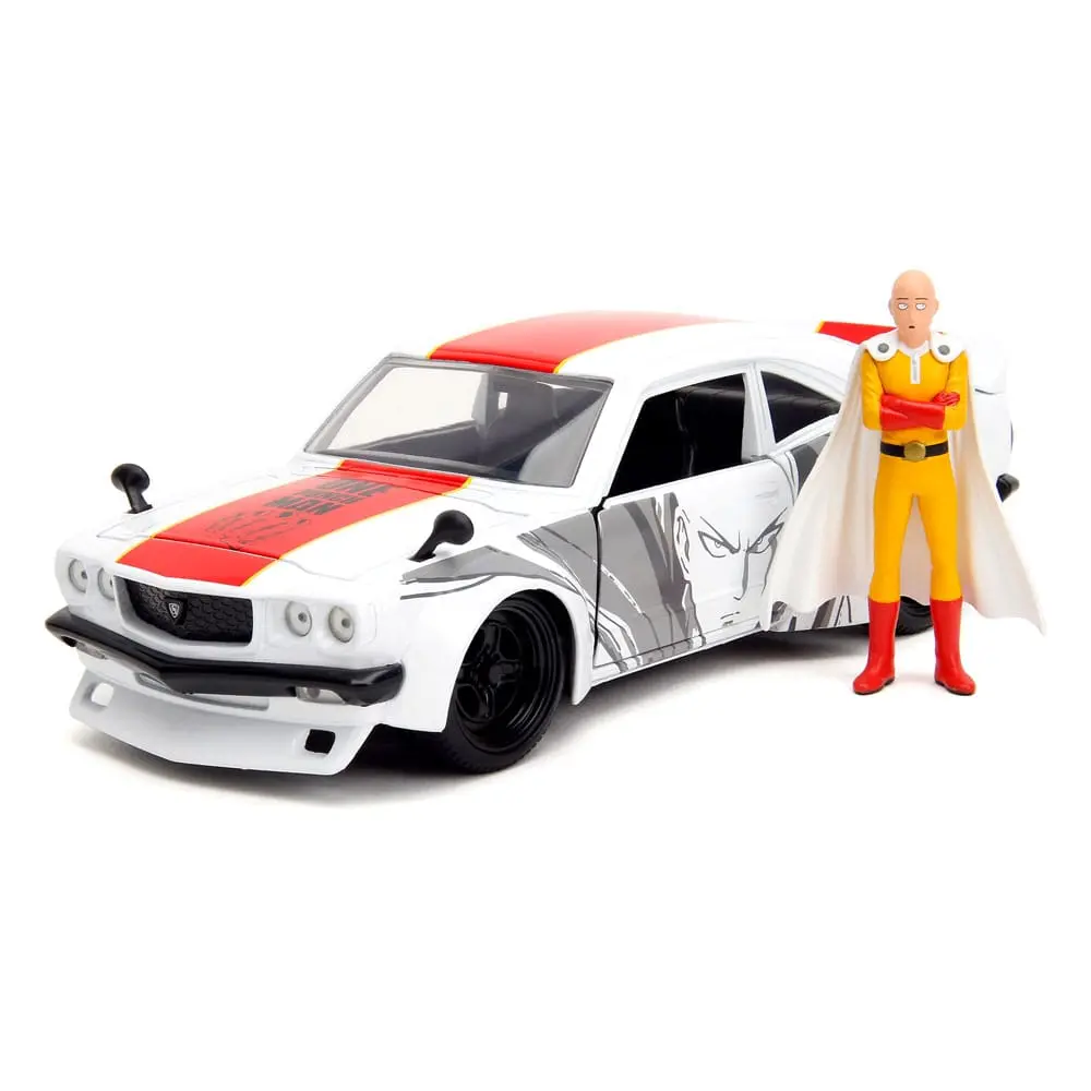 One Punch Man Hollywood Rides Diecast Model 1/24 1974 Mazda RX-3 with One Punch Man Figur product photo
