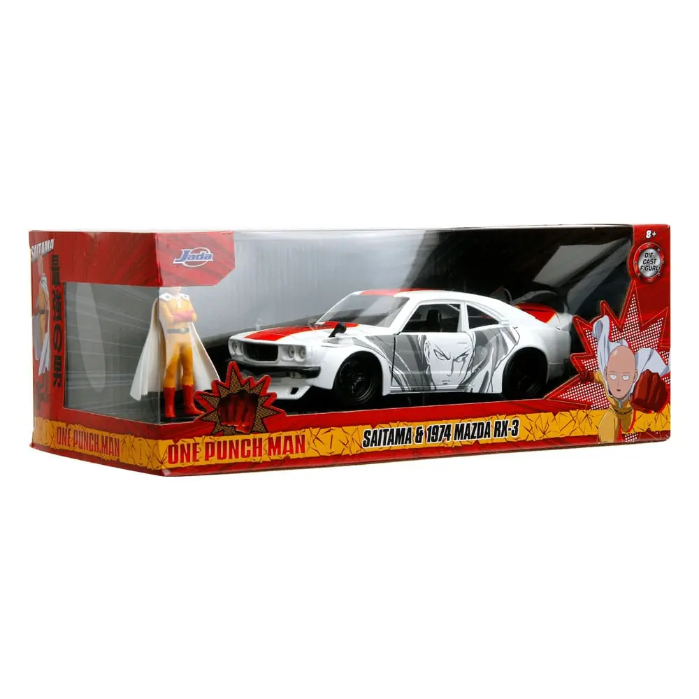 One Punch Man Hollywood Rides Diecast Model 1/24 1974 Mazda RX-3 with One Punch Man Figur product photo
