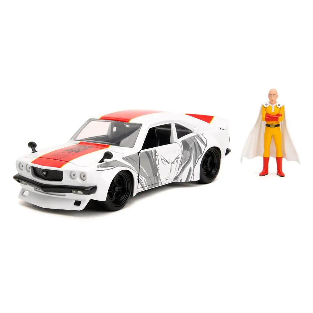 One Punch Man Hollywood Rides Diecast Model 1/24 1974 Mazda RX-3 with One Punch Man Figur product photo