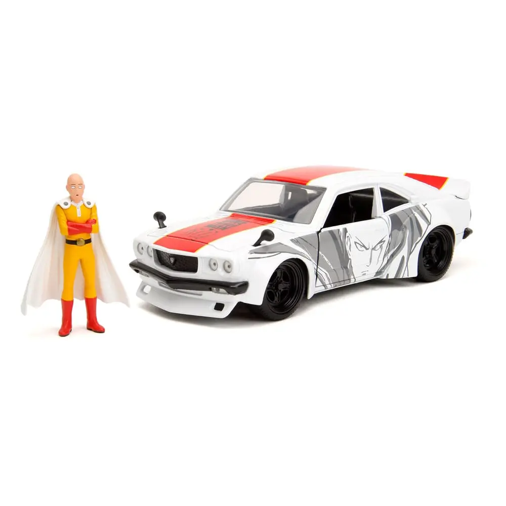 One Punch Man Hollywood Rides Diecast Model 1/24 1974 Mazda RX-3 with One Punch Man Figur product photo