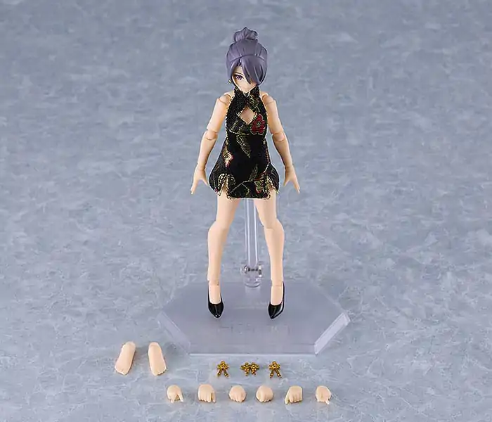 Original Character Figma Action Figure Female Body (Mika) Mini Skirt Chinese Dress Outfit (Black) 13 cm product photo