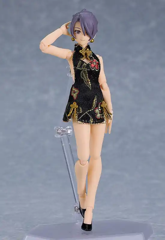 Original Character Figma Action Figure Female Body (Mika) Mini Skirt Chinese Dress Outfit (Black) 13 cm product photo