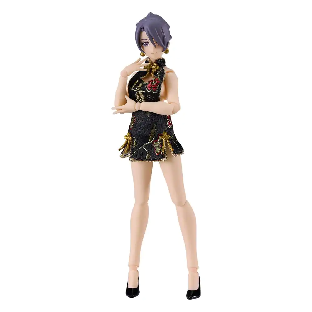 Original Character Figma Action Figure Female Body (Mika) Mini Skirt Chinese Dress Outfit (Black) 13 cm product photo
