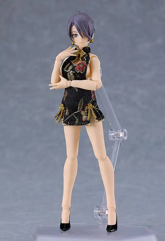 Original Character Figma Action Figure Female Body (Mika) Mini Skirt Chinese Dress Outfit (Black) 13 cm product photo