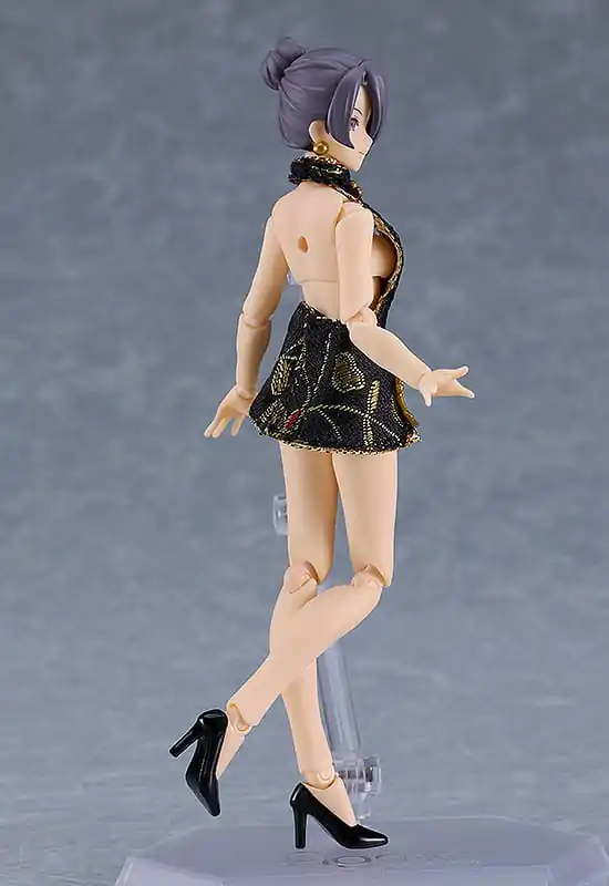 Original Character Figma Action Figure Female Body (Mika) Mini Skirt Chinese Dress Outfit (Black) 13 cm product photo