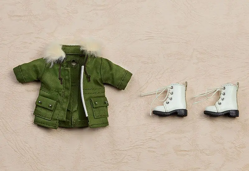 Original Character Parts for Nendoroid Doll Figures Warm Clothing Set: Boots &amp; Mod Coat (Khaki Green) product photo