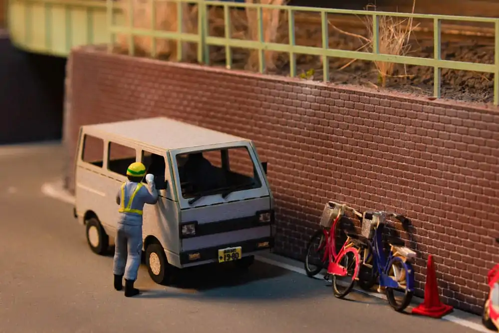 Original Illustration 1/80 Paper Model Kit 1/80 Town Corner Accessory Series Kei Van (white/blue/silver) 2 cm product photo